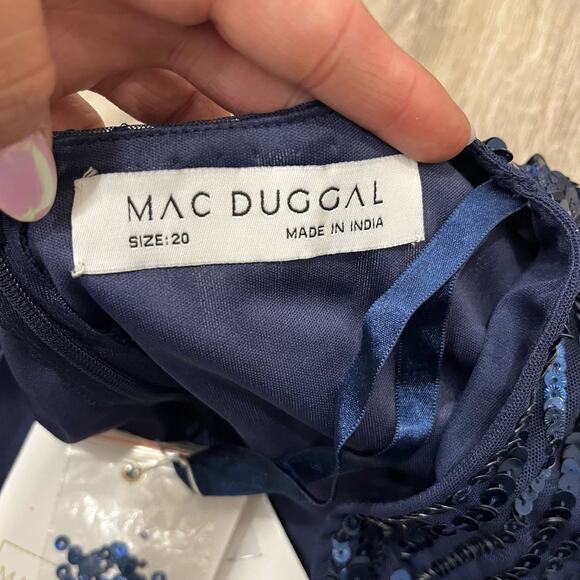 MAC DUGGAL 5509 Wrap Over 3/4 Sleeve Sequined Tulle Gown Midnight 20 NEW - Picture 7 of 8